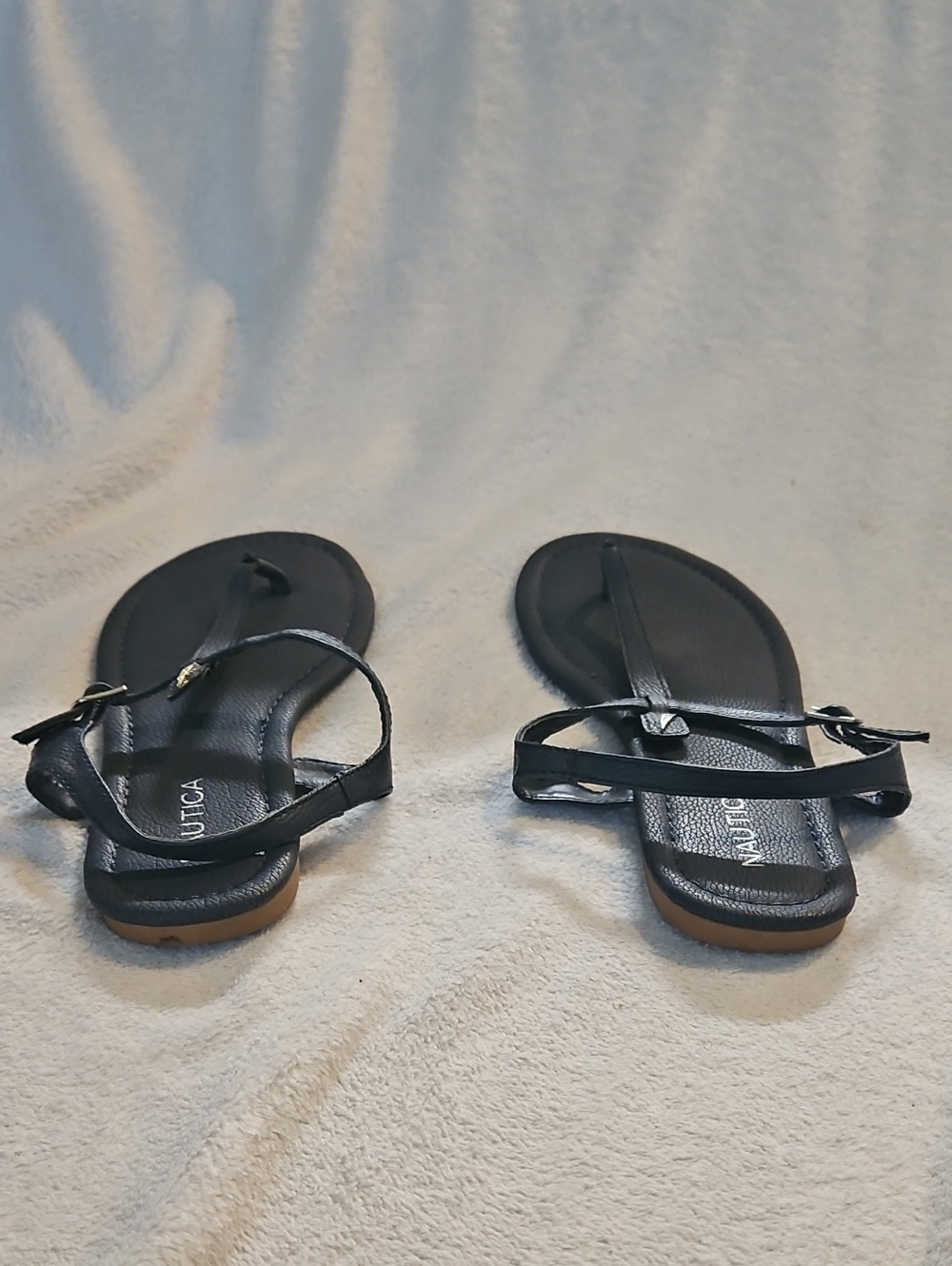 Womens Nautica Navy Pebble Faux Leather T-Strap Adjustable Ankle Strap Sandals - Picture 5 of 7